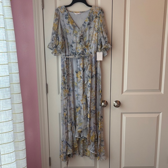 LC Lauren Conrad Blue & Yellow Floral Ruffled Maxi Dress Size 1X - Picture 3 of 14
